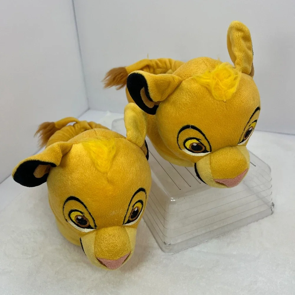 DISNEY Simba Plush Slippers Kids Size 6-7 Yellow Lion King House Shoes 90s